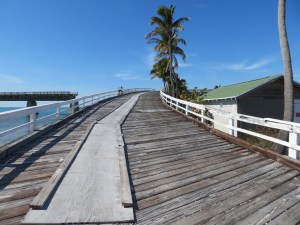Wooden exit off 7 mile bridge to Pigeon Key