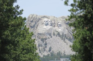 Mount Rushmore as seen from an opposing mountain.